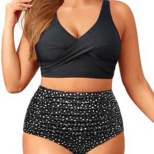 Aqua Eve Women Plus Size Two Piece Swimsuit High Waisted Bikini Set Tummy Contro